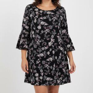 Amana Women's Blue & Pink Floral Bell Asymmetrical Sleeves Mini Dress Size L
